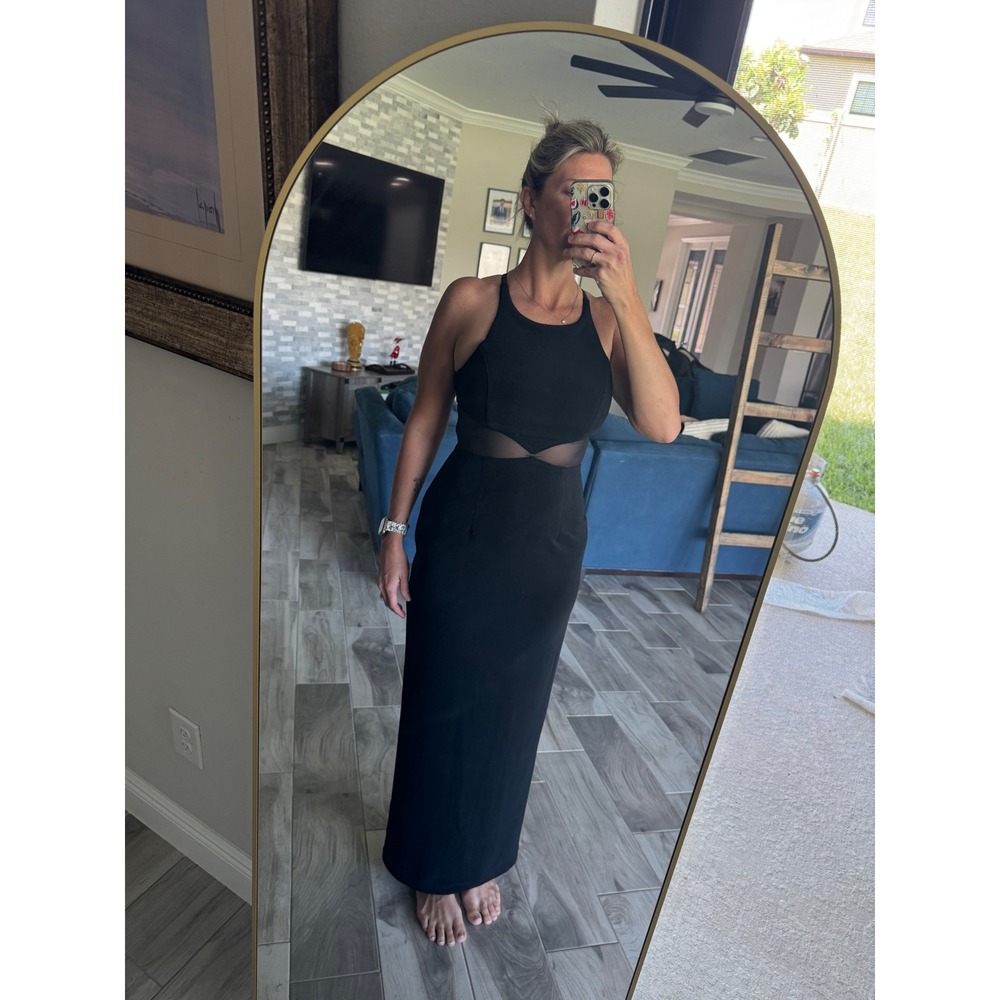 Bari-Jay Vintage Black Mesh Cutout Maxi Dress Racerback Formal Gown Size 9-10